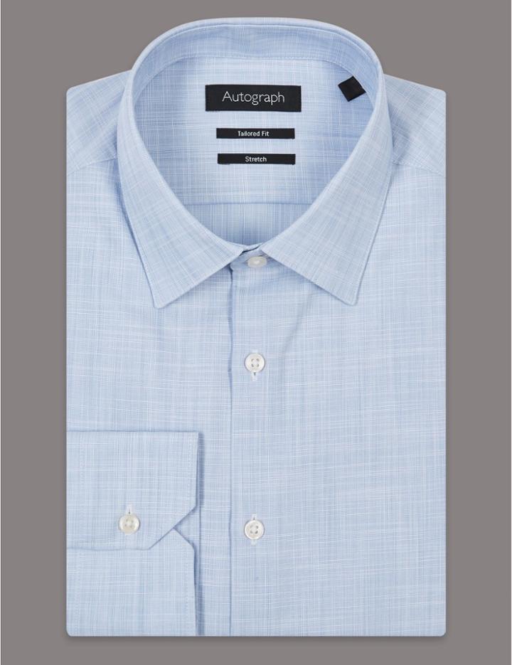 Marks & Spencer Cotton Rich Tailored Fit Shirt Blue Mix