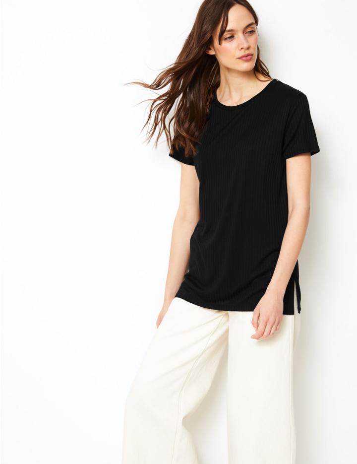 Marks & Spencer Textured Longline Short Sleeve Tunic Black