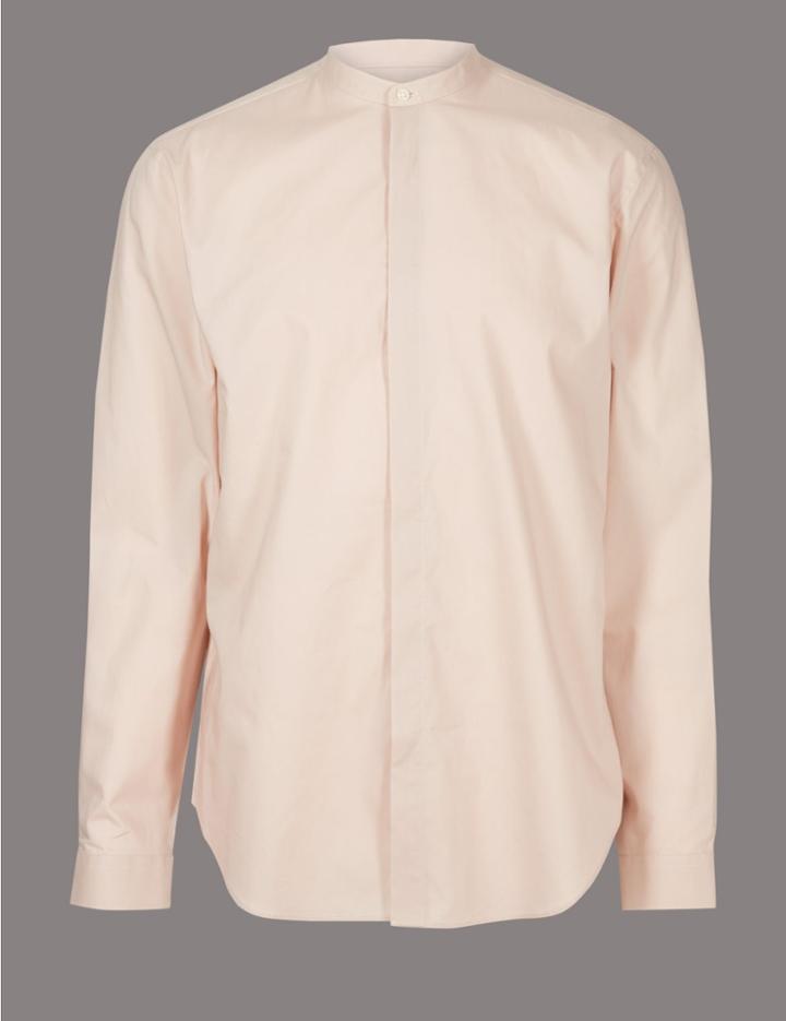 Marks & Spencer Luxury Cotton Rich Slim Fit Shirt Dusky Rose