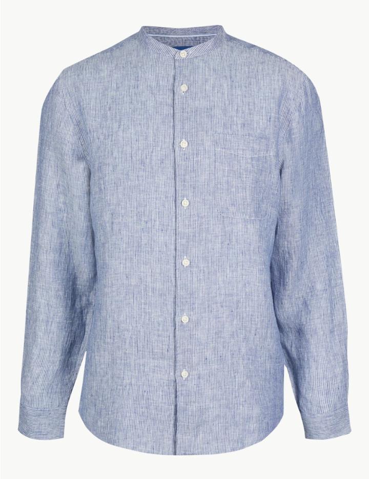 Marks & Spencer Pure Linen Striped Shirt Chambray