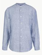 Marks & Spencer Pure Linen Striped Shirt Chambray