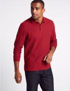 Marks & Spencer Slim Fit Pure Cotton Textured Polo Shirt Red
