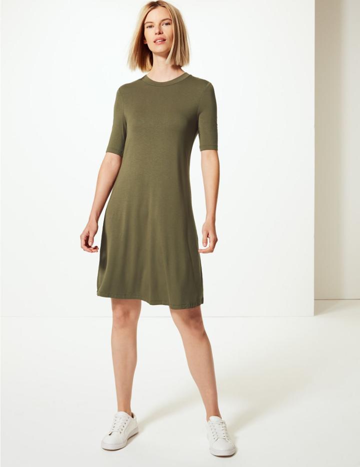 Marks & Spencer Tie Back Jersey Swing Dress Hunter Green