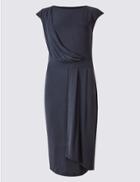 Marks & Spencer Petite Modal Rich Drape Wrap Midi Dress Navy