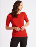 Marks & Spencer Textured Square Neck Short Sleeve Top Red