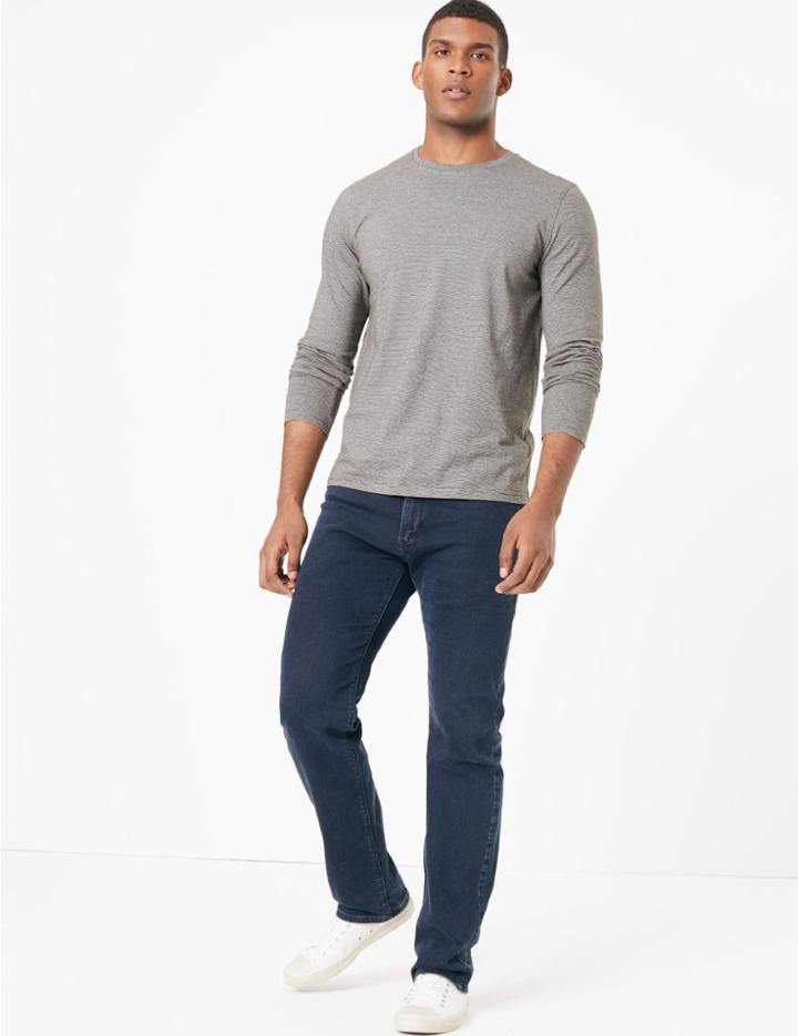 Marks & Spencer Cotton Striped T-shirt Dark Sage