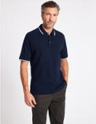 Marks & Spencer Pure Cotton Regular Fit Textured Polo Navy