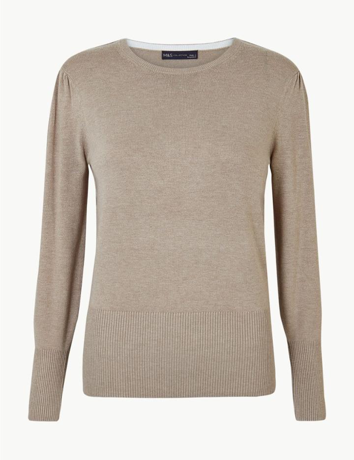 Marks & Spencer Round Neck Long Sleeve Jumper Neutral