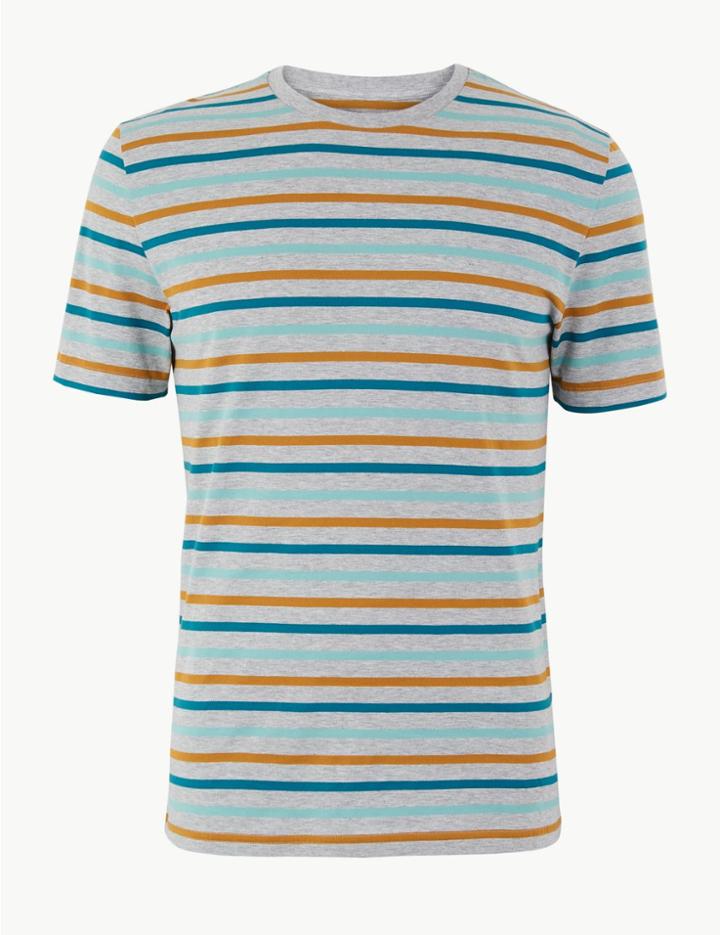 Marks & Spencer Cotton Striped T-shirt Grey Mix