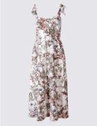 Marks & Spencer Pure Cotton Floral Print Pinafore Dress Ivory Mix