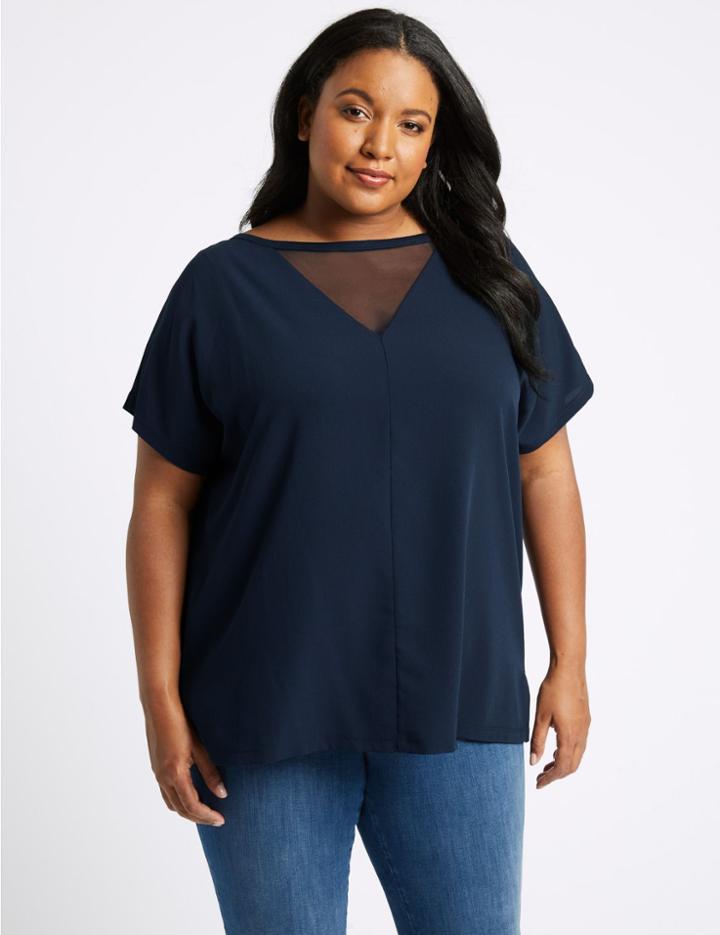Marks & Spencer Curve Woven Front Short Sleeve T-shirt Black