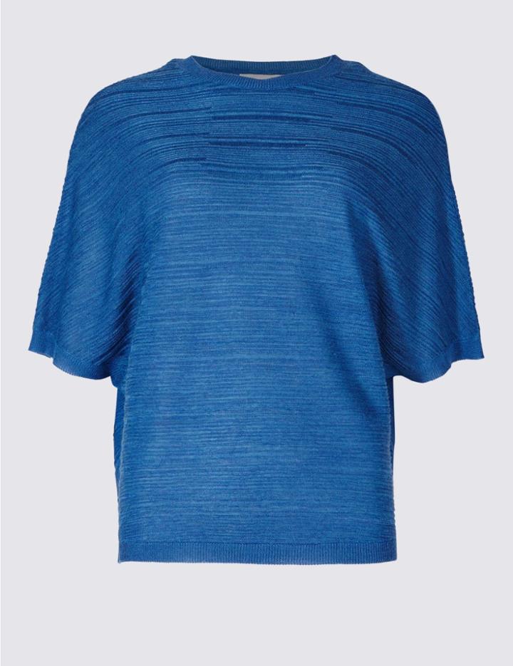 Marks & Spencer Batwing Round Neck Half Sleeve Jumper Blue