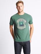 Marks & Spencer Pure Cotton Printed Crew Neck T-shirt Dark Evergreen