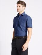 Marks & Spencer Cotton Blend Non-iron Tailored Fit Shirt Navy Mix
