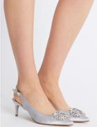 Marks & Spencer Kitten Heel Jewel Pointed Toe Court Shoes Silver