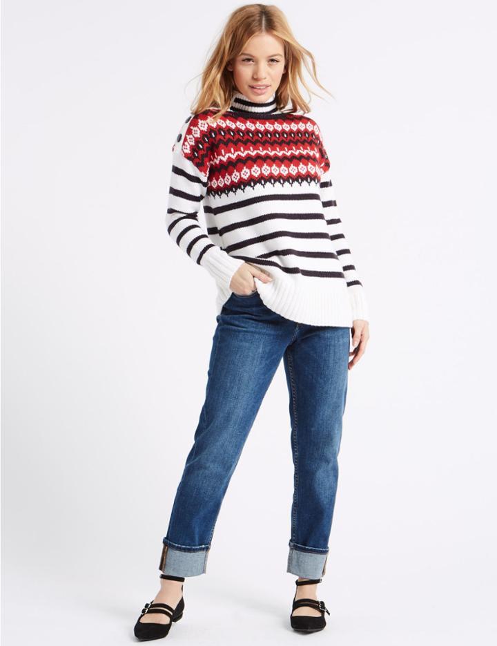 Marks & Spencer Petite Mid Rise Relaxed Slim Jeans Med Blue Denim