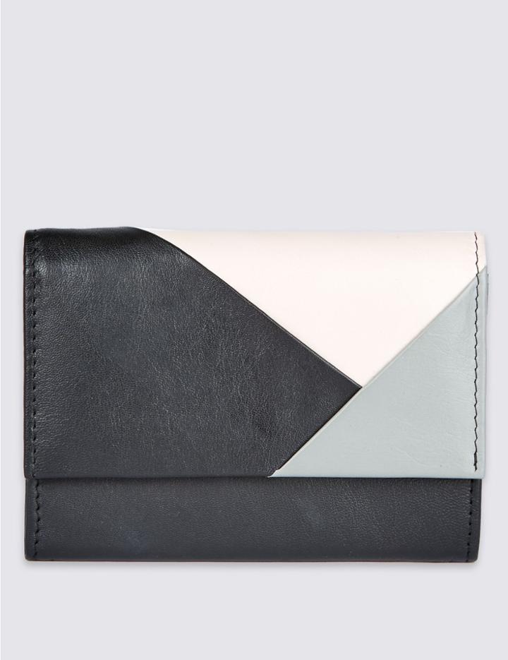 Marks & Spencer Leather Colour Block Purse Black Mix