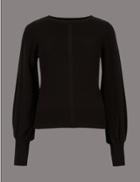 Marks & Spencer Wool Blend Textured Bell Sleeve Jumper Black