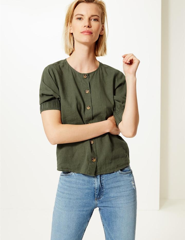 Marks & Spencer Linen Rich Blouse Khaki