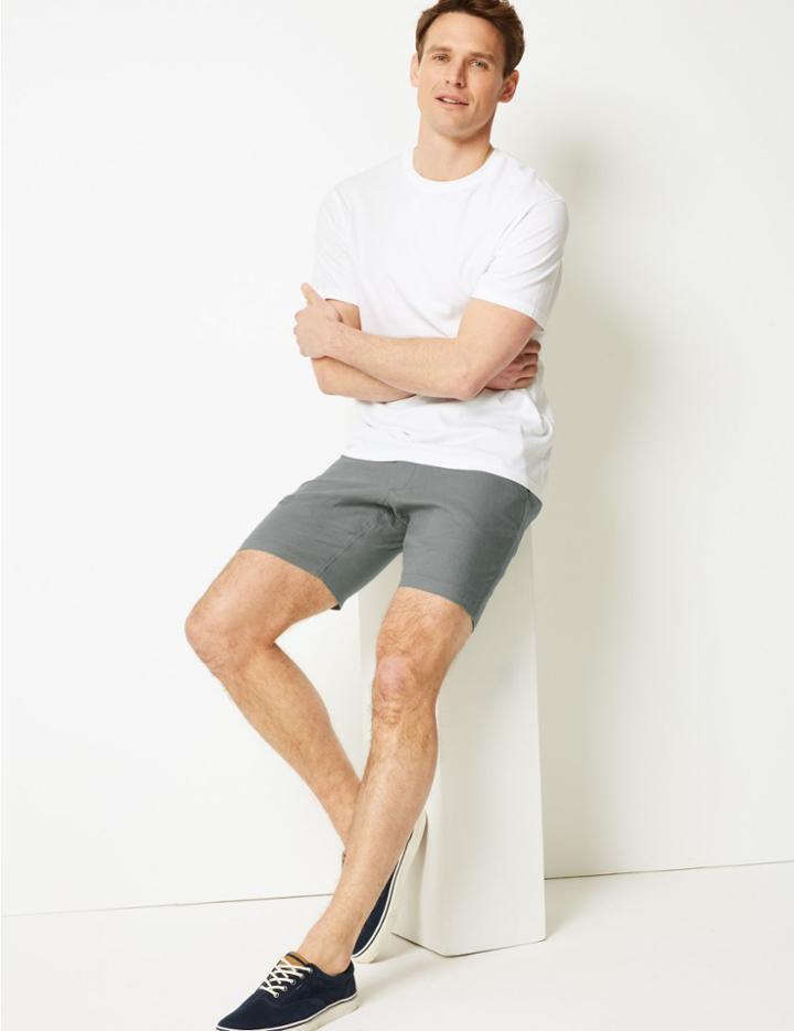 Marks & Spencer Linen Rich Shorts Washed Green