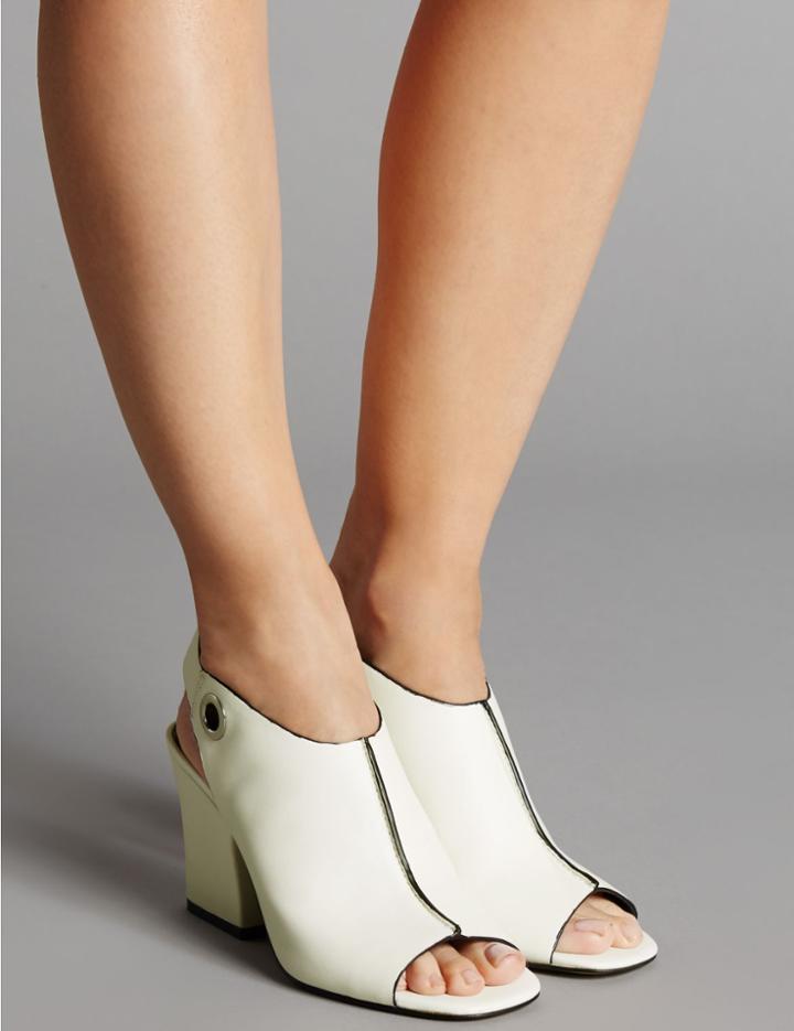 Marks & Spencer Leather Angular Heel Sandals With Insolia&reg; White/white