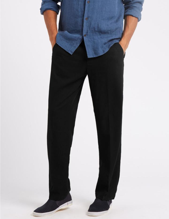 Marks & Spencer Regular Fit Linen Rich Chinos Black