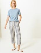 Marks & Spencer Evie Straight Leg Striped 7/8th Trousers Blue Mix