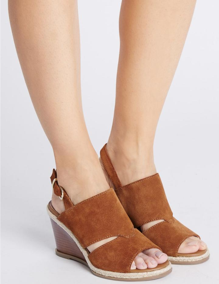 Marks & Spencer Suede Wedge Heel Buckle Sandals Tan