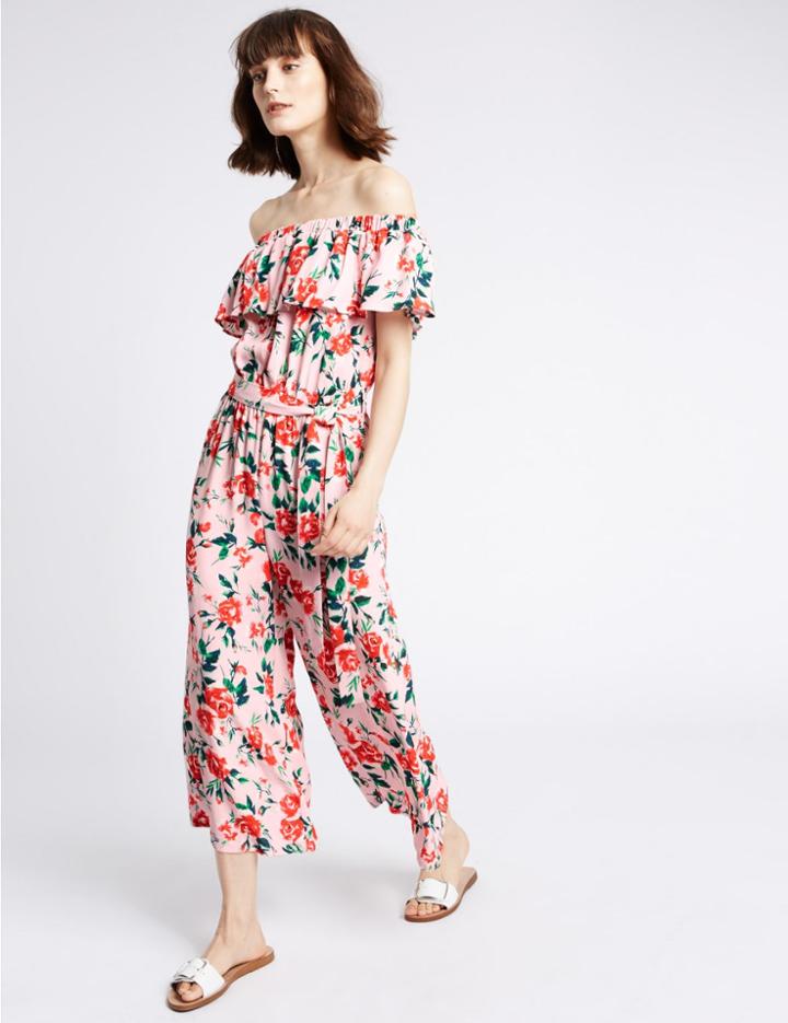 Marks & Spencer Floral Print Bardot Jumpsuit Multi