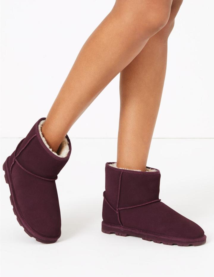 Marks & Spencer Suede Cleated Sole Slipper Boots Berry