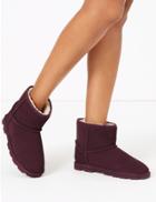 Marks & Spencer Suede Cleated Sole Slipper Boots Berry