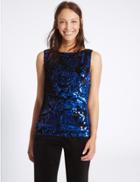 Marks & Spencer Embellished Slash Neck Shell Top Blue