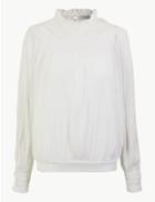 Marks & Spencer Lace Insert High Neck Long Sleeve Blouse Soft White