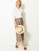 Marks & Spencer Linen Rich Striped Cropped Trousers Natural Mix