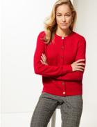Marks & Spencer Lambswool Blend Textured Cardigan Red