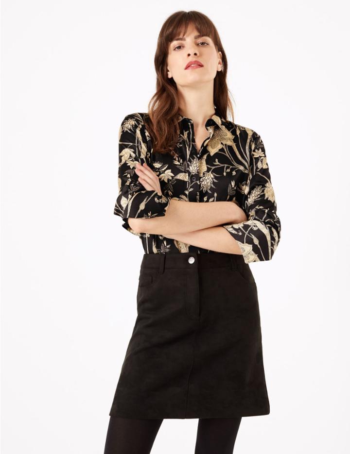 Marks & Spencer Satin Floral Print Shirt Black Mix