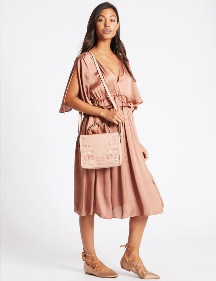 Marks & Spencer Faux Leather Metal Top Handle Shoulder Bag Nude Mix