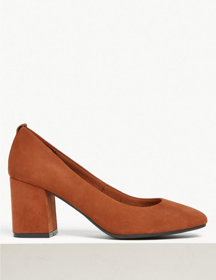Marks & Spencer Suede Round Toe Court Shoes Terracotta