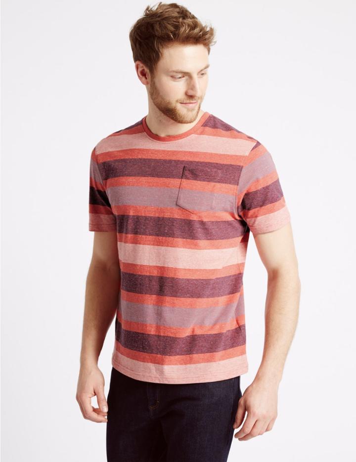 Marks & Spencer Slim Fit Pure Cotton Crew Neck T-shirt Flame