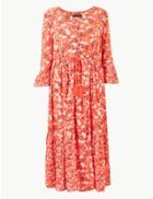 Marks & Spencer Petite Floral Print Midi Waisted Dress Orange Mix