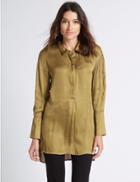 Marks & Spencer Dipped Hem Satin Long Sleeve Shell Top Chartreuse