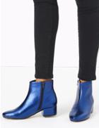Marks & Spencer Metallic Low Block Heel Ankle Boots Blue