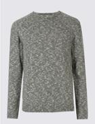 Marks & Spencer Pure Cotton Textured Crew Neck Jumper Khaki