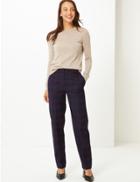 Marks & Spencer Checked Slim Leg Crepe Trousers Navy Mix