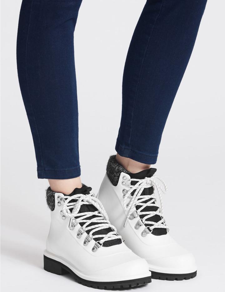 Marks & Spencer Block Heel Lace-up Ankle Boots White