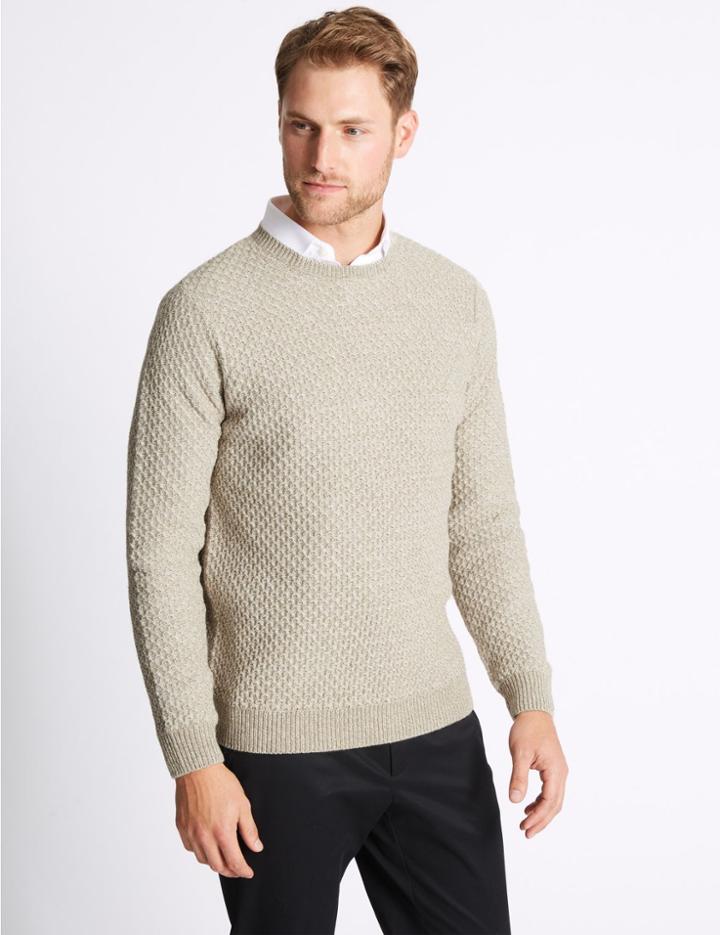 Marks & Spencer Textured Crew Neck Jumper Neutral