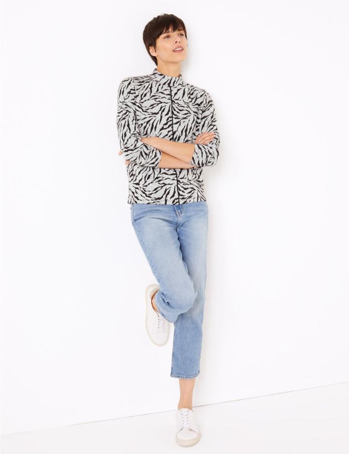 Marks & Spencer Zebra Print Long Sleeve Top Grey Mix