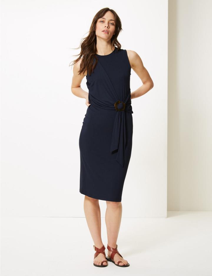 Marks & Spencer Buckle Detail Bodycon Midi Dress Navy