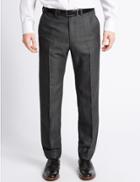 Marks & Spencer Tailored Fit Wool Blend Textured Trousers Dark Grey Mix