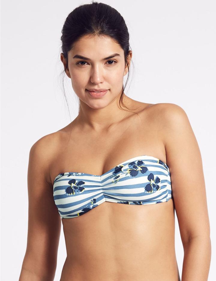 Marks & Spencer Printed Bandeau Bikini Top Navy Mix